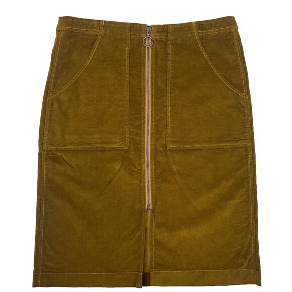 Leo Sage Pencil Midi Skirt Olive Green Front Exposed Zipper Size 6 Cotton Blend - Picture 1 of 5